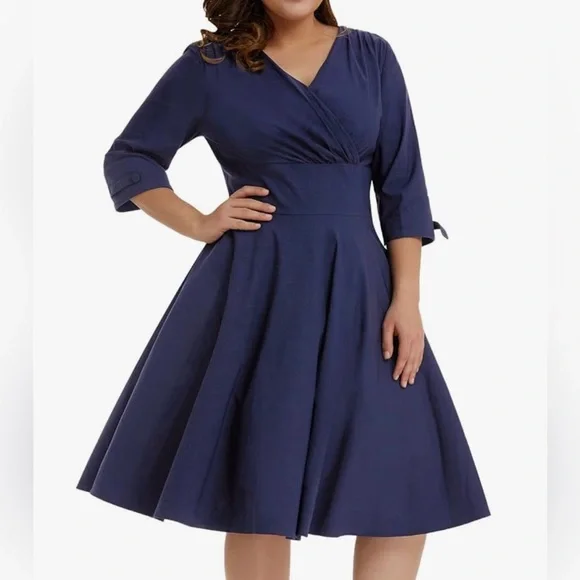 Women's Vintage 1950s Style Sleeved Swing Dress, Hanna Nikole, Plus Size 18 - Picture 3 of 4